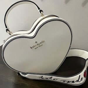 Kate spade ♠️ white heart crossbody bag top handle satchel Leather guitar strap
